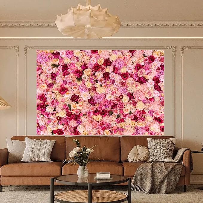 Pink Red Rose Flowers Theme Photography Background Baby Shower Wedding Happy Birthday Photo Backdrop Dessert Cake Table Floral Decoration Studio Props Banner Decor Background 5x4ft