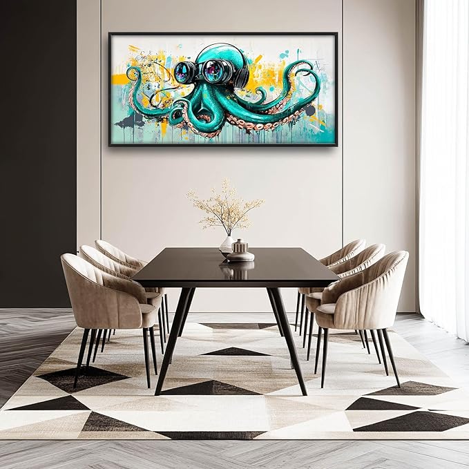 Ocean Octopus Large Wall Art Nautical Pictures Wall Decor Green Canvas Octopus Print Painting Modern Artwork Home Decoration for Living Room Bathroom Bedroom Office Framed 60"x30"