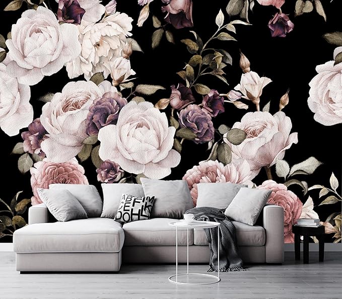 Peony Flowers Wall Mural - Purple Flower Wallpaper, Rose Mural - 103" x 69" (Not Self-Adhesive)