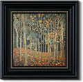 Vintage 3D Textured Framed Autumn Forest Wall Art 16x16 Botanical Tree Decorative Painting, Sandstone Surface Landscape Artwork Black Frame Gold Dot, Home Room Bedroom Office Decor