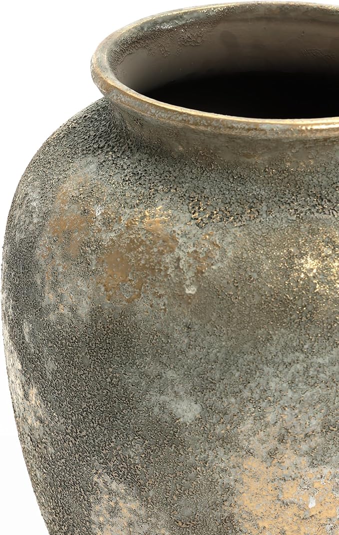 LuxenHome Ceramic Flower Vase, 13'' Gold and Brown Terracotta Urn Vase, Rustic Pottery for Dining Table Entry Way Table Home Decor, Farmhouse Vintage Pottery Living Room Home Decor