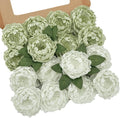 Artificial Flowers, 16pcs Artificial Roses for DIY Wedding Bouquets Centerpieces Arrangements, Sage Green Peonies Flowers with Stem for Bridal Shower Party Home Decorations
