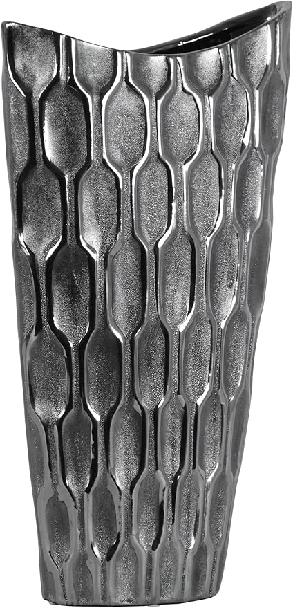 Ceramic Decorative Silver vase, Silver Decor Center Piece for Home Decor Features Honeycomb Design vase for Living Room, Table, Office Decor: 10.50"x4.00"x18.25"H