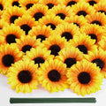 40pcs Fake Sunflower Heads with Stems, 4" Sunflower Artificial Silk Flower Heads for Party Baby Shower Wedding Making Handicrafts Home Decor(Fall Yellow)