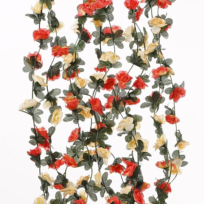 10 Pcs 82FT Flower Garland, Artificial Rose Garland Flowers Plants Fake Flower Hanging Rose Ivy, Birthday Party Valentine's Day Wedding Wall Arch Decor（Orange）