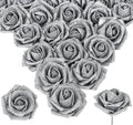 Glitter Silver Roses Artificial Flowers 30pcs Silver Flowers Artificial Roses with Stems Glitter Roses for Wedding Corsage Floral Bridal Shower Centerpieces Table Decor