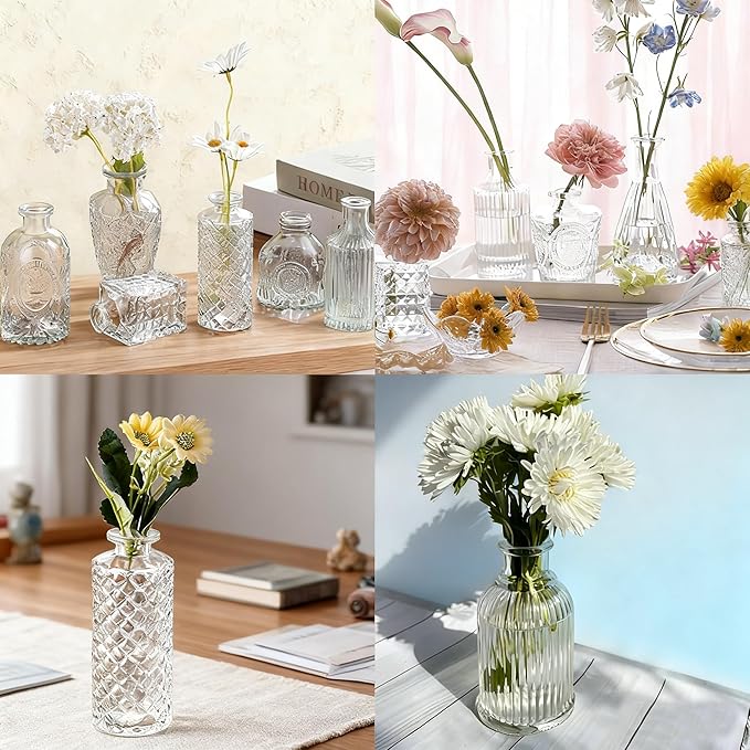 Bud Vases Set of 12 Pcs, Mini Glass Vases for Flowers, Vintage Vase for Centerpieces, Small Flower Vase Design for Wedding Home Flower Party Decor