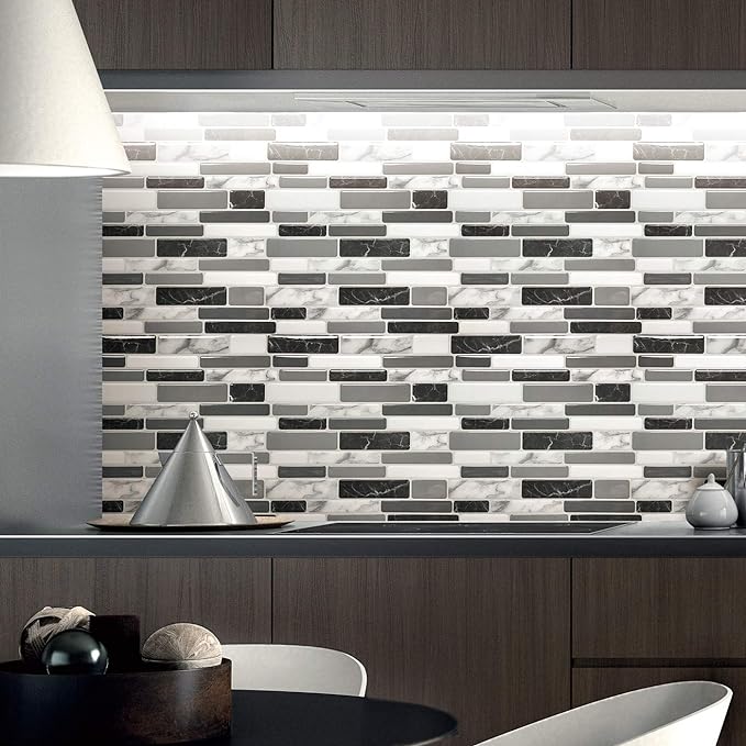 Art3d 12"x12" Peel and Stick Backsplash Tile for Kitchen, Marble Grey (6-Sheet)