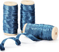 Velvet Blue Ribbon Double-Sided Handmade Glossy Fabric Trim Wooden Spool Thin Ribbons for Christmas Tree Gift Wrapping Crafts Wedding Flower Bouquet 3/8 inch x 5YD 3 Rolls