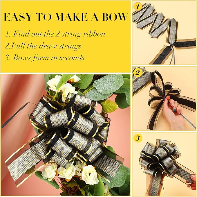 WILLBOND 20 Pieces 6 Inch Pull Bows Gift Wrapping Ribbon Pull Bows for Christmas Wedding Baskets Valentine Multicolor Wrap Accessory for Gift Present Holiday Decor(Black)