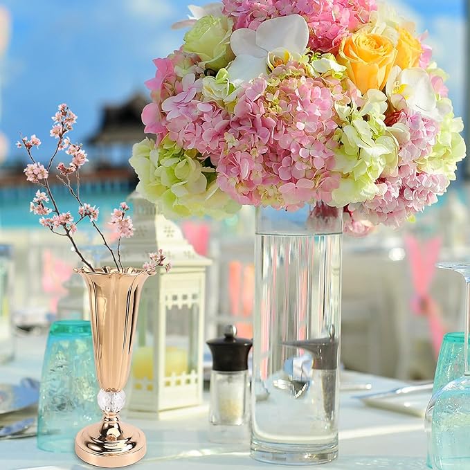 Healifty Metallic Gold Tabletop Trumpet Vase for Wedding Centerpieces Iron Flower Stand for Party Holiday Birthday Decorations Compact Decorative Vase for Floral Arrangements