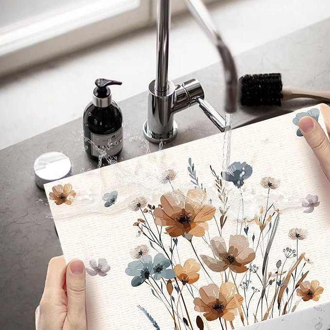 Brown Poppy Floral Placemats Set of 4, 12x18 Inch Flower Table Mats for Dining Farmhouse Kitchen Party Decor Home Decor - A03