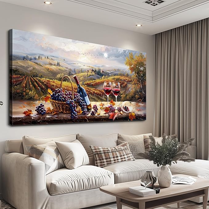 hyidecorart Rustic Wine Glass Large Canvas Wall Art Dining Room Kitchen Still Life Painting Vintage Farmhouse Restaurant Decoration Artwork Prints for Bar Living Room Posters Landscape Wall Decor