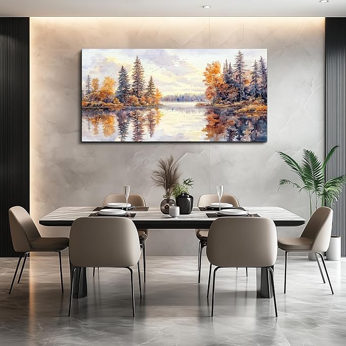 PHAOHUAXM Modern Large Canvas Print Wall Art Abstract Ink Landscape Painting Home Decoration Natural Landscape Artwork Picture Living Room Bedroom Office Wall Decoration Ready To Hang 24x48 Inches