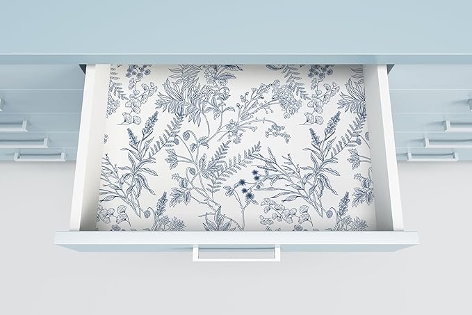 Peel and Stick Wallpaper Blue and White Floral Wall Paper for Bedroom Blue Contact Paper for Cabinets Self-Adhesive Removable Wallpaper for Bathroom Kitchen Wall Decor 118" x 17.3"