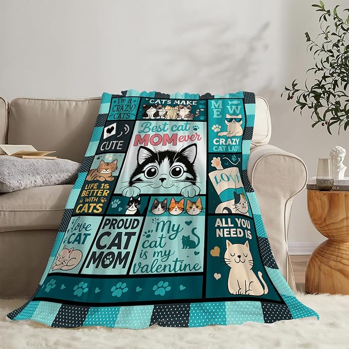 Cat Blanket Cute Cat Throw Blanket Kitten Soft Cozy Fleece Fuzzy Stuffed Plush Flannel Gifts for Girls Women Boys Kids Adults 50"X60"