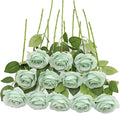 12pcs Roses Artificial Flowers Real Touch Fake Flowers with Long Stems Silk Flowers for Wedding Bouquet Centerpices Decorations Party Bridal Baby Shower Home Decor (Sage Green)