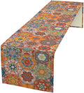 Boho Table Runner, Orange Geometric Mandala Flower Fall Farmhouse Decor Table Runner for Kitchen Dining Party Home Decoration, 13x36 Inch