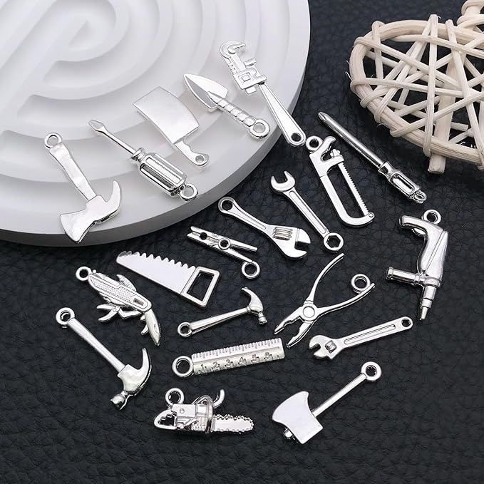 WOCRAFT 60pcs Bright Silver Tools Charms Bracelet Charms for Jewelry Making Sets DIY Necklace Bracelet Keychain Crafting Charms Kit Craft Supplies (SN903)