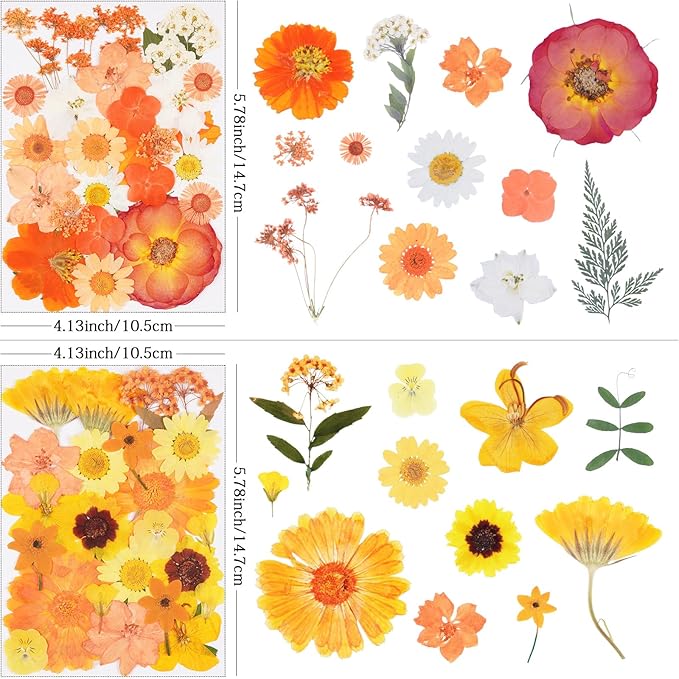110Pcs Fall Dried Pressed Flowers for Crafts,Xinxinran Dry Flower Kit for Resin Molds,Epoxy Resin Accessories,Bookmark,Nails, Jewelry Molds,Candle Making Supplies,Soap,Frame