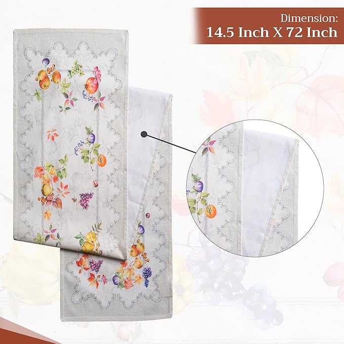 Maison d' Hermine Table Runner 100% Cotton Single Layer Table Runners 72 inches Long for Thanksgiving Christmas Decorations Home Kitchen Dining Party Wedding (Fruit D'Hiver, 14.5" x 72")