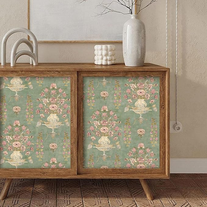 Orainege Vintage Floral Wallpaper Peel and Stick Wallpaper Removable Modern Contact Paper 16.9inx196.8in Self Adhesive Wall Paper for Bedroom Bathroom Shelf Liner Decor Papel Tapiz para Pared