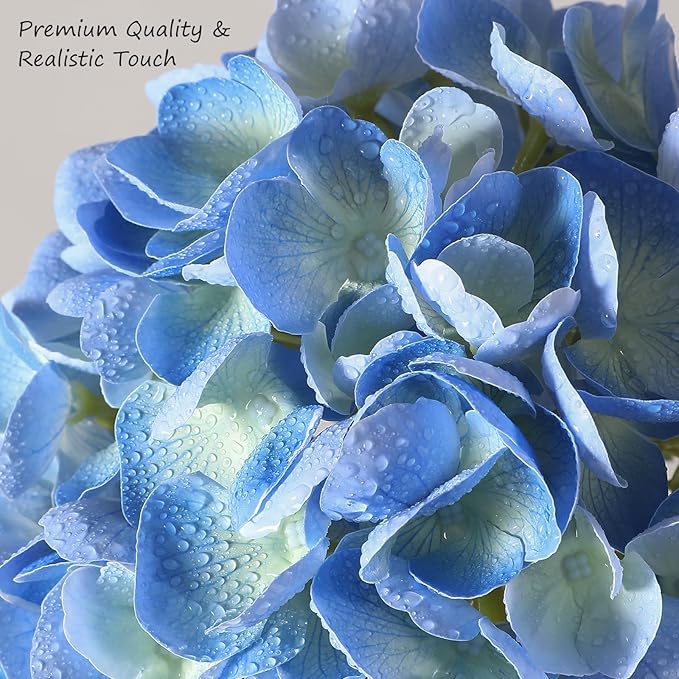 4Pcs Hydrangea Artificial Flowers, 22.44" Real Touch Latex Faux Hydrangea with Long Stems & Leaves for Home Office Decor or Wedding, Party, Centerpieces, Floral Arrangements (Blue)
