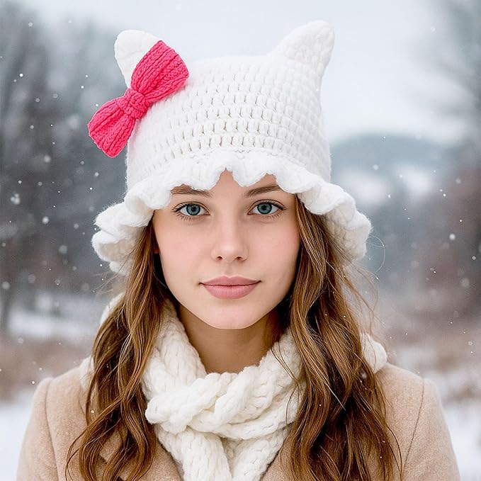 Crochet Bucket Hat for Women Flower Knit Hat Hollow Out Foldable Cap Hats