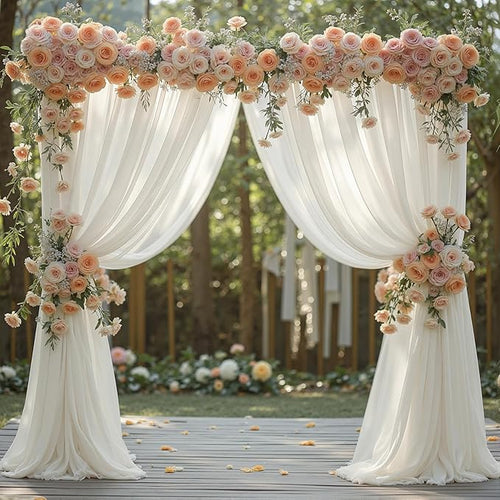 10ft x 10ft Beige Backdrop Curtains, Wrinkle-Free Sheer Chiffon Fabric Photo Backdrop Drapes for Wedding Arch Party Ceremony Stage Photography Decorations