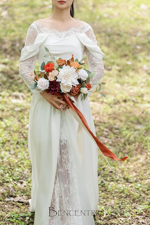 10 Inch Terracotta Bridal Bouquet,Burnt Orange Wedding Bouquet,Bride Bouquets for Wedding Ceremony Anniversary, Party and French Rustic Vintage,Artificial Flowers