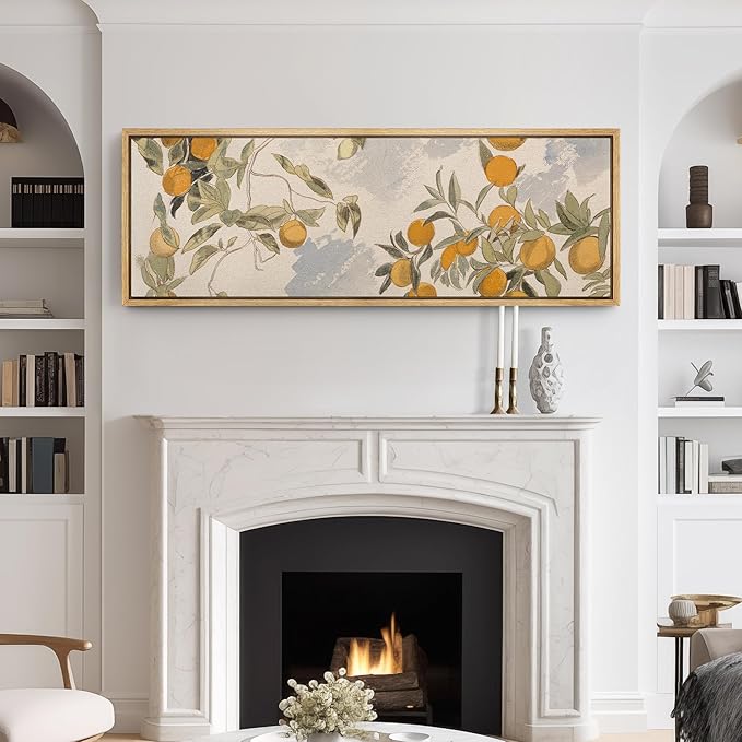 SIGNFORD Large Framed Canvas Print Wall Art Vintage Citrus Botanical Rustic Orange Orchard Illustrations Modern Art Relax/Calm Warm for Living Room, Bedroom, Office - 60"x20"