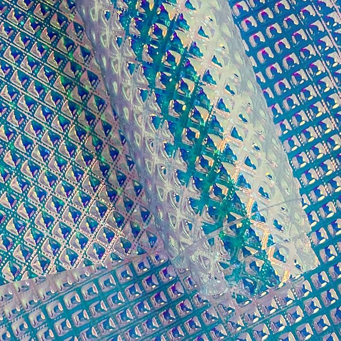 ONEART | Iridescent Transparent Embossed Vinyl Holographic Blue Clear PVC Vinyl Craft Film 16"×54" for Sewing DIY Projects-Diamond
