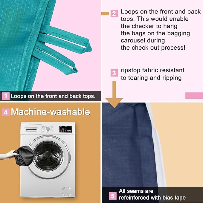 BeeGreen Colorful Kitchen Reusable Grocery Bags - Heavy Duty Foldable Polyester Shopping Bag With Handles, Bulk Travel Tote Bag with Pockets for Women Cloth Reusable Gift Bags