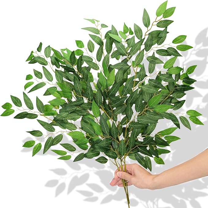 CEWOR 24pcs Italian Ruscus Greenery Stems, 27.6in Artificial Green Leaf Garland Vines Hanging Spray for Wedding Arch Bouquet Filler Table Centerpieces Home Decor