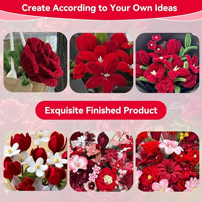 500 Pcs Pipe Cleaners for Crafts – 2 Colors Chenille Stems with Glue Guns & Tape Measure – Perfect for DIY Projects, Holiday & Room Decorations, Arts and Crafts Activities (Red, 12in x 8mm)