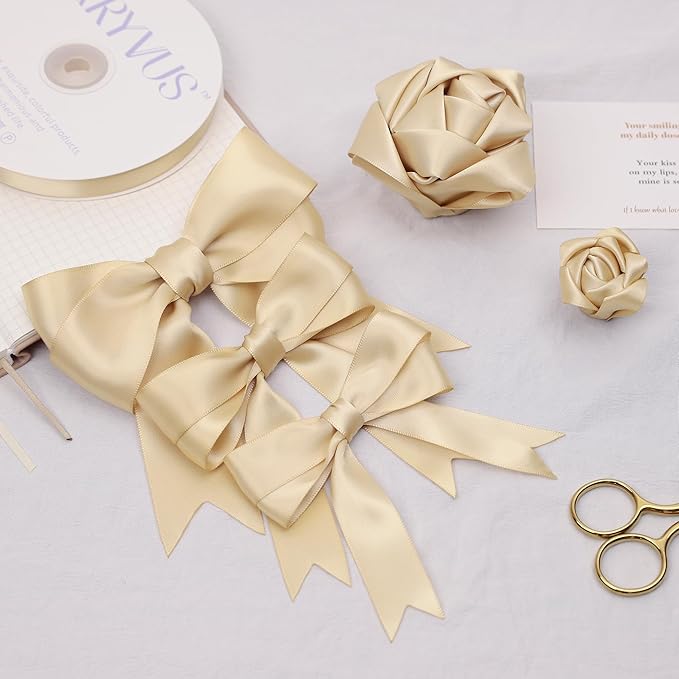 Beige Satin Ribbon, Double Faced 1-1/2 Inch X 50 Yards Beige Ribbon, Premium Satin Ribbon for Gift Wrapping, Crafts, Hair Bow Making, Sewing, Flower Bouquet, Wedding Party Decor