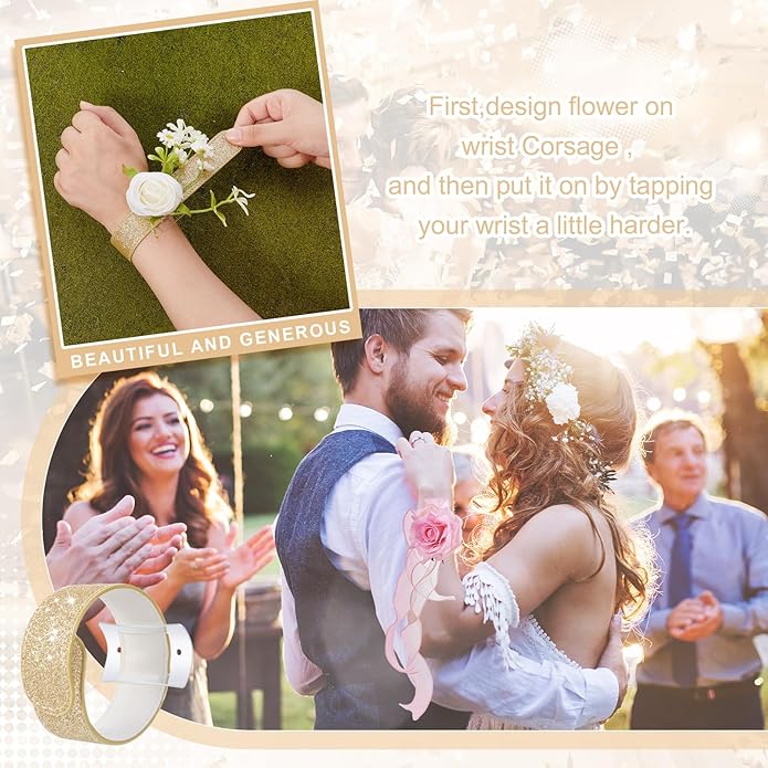 6 Pieces Slaplet Wrist Corsage Bracelets Wristlet Band Floral Corsage Slaplets Wedding Bracelets DIY Wrist Accessories for Bridesmaid Bridal Shower Party Prom