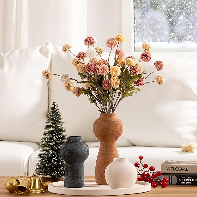 Ceramic Vase Home Table Decor - Flower Vase Set of 3 Living Room Kitchen Decorations Farmhouse Modern Rustic Vases Decorative Centerpiece for Shelf Bedroom Office Bathroom Dining Coffee Desk