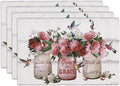 Rose Flower Placemats Set of 4 Farmhouse Peony Floral Table Mats Washable Place mats for Home Party Indoor Kitchen Dining Table Decoration 12x18 Inch