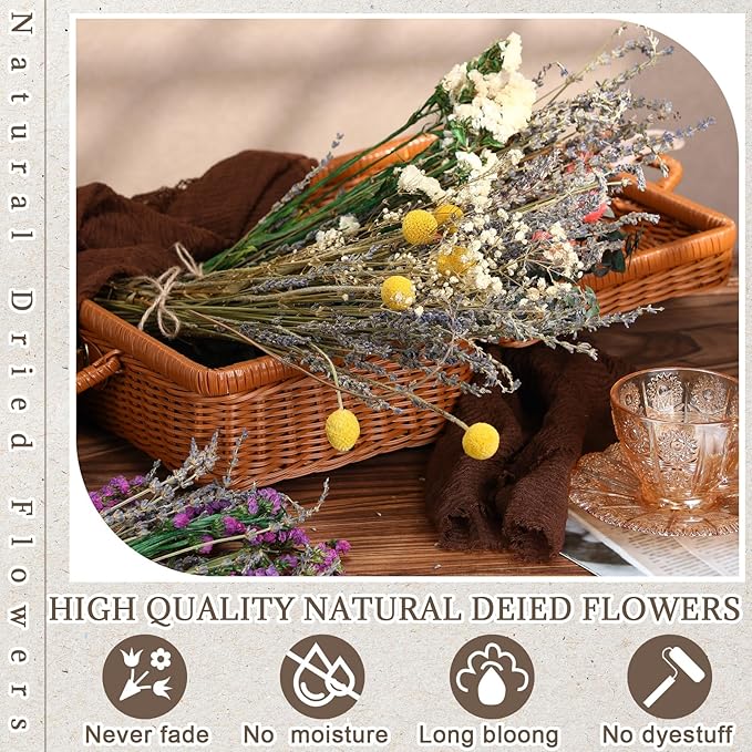 6 Pack Boho Dried Flowers Bouquet Large Size 15-17 Inch Wedding Handmade Dry Flowers Bundles for Vase Craft DIY Photo Boutonniere for Floral Plant for Bridesmaid Gift Birthday Decor(Lavender)
