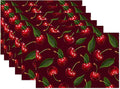 Cherry Table Mats Set of 6,Red Non-Slip Washable Placemats for Restaurant Home Kitchen Dinner Table 12x18Inch
