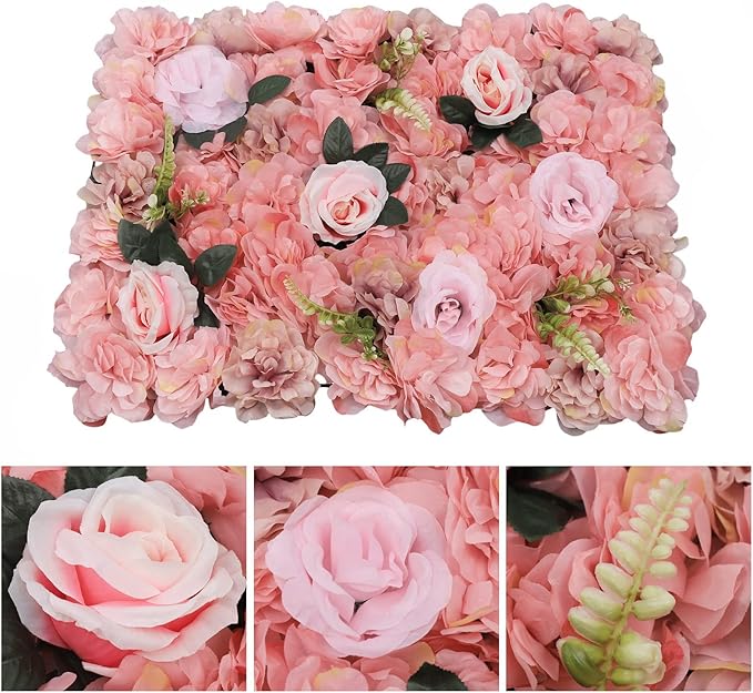 LOYALHEARTDY 12 Pack Artificial Flower Wall Panels 24" x 16" Flower Wall Panel Wall Backdrop Faux Hydrangea and Rose Flower Backdrop Panels for Flower Wall Decor Wedding Party Event Decoration