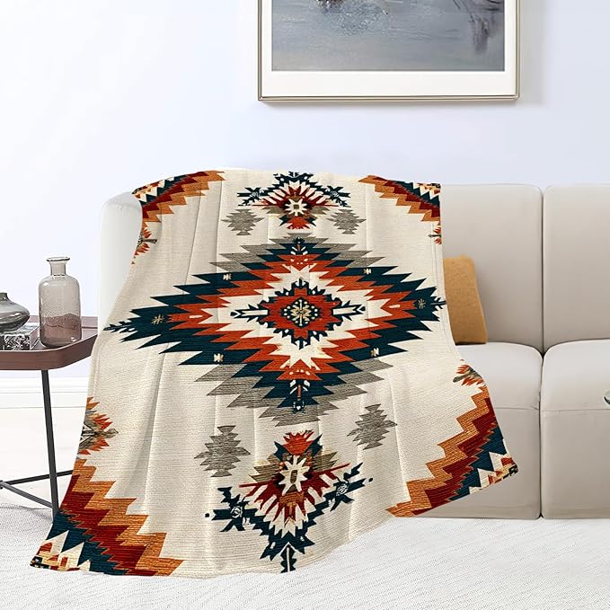 Boho Western Blanket Aztec Tribal Southwest Throw Blanket Southwestern Navajo Soft Cozy Fleece Fuzzy Stuffed Plush Flannel Gifts for Girls Women Boys Kids Adults 60''x80''