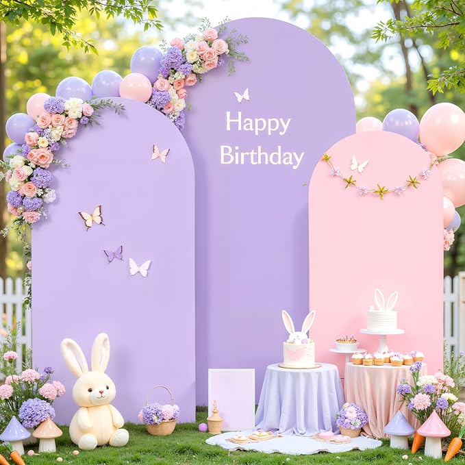Pink and Lavender Arch Backdrop Cover 6FT 5FT 4FT Arch Covers Stretchy Backdrop Set of 3 Wedding Arch Cover Spandex Fitted Double-Color Fabric Arch Covers for Party Baby Shower Birthday Decoration