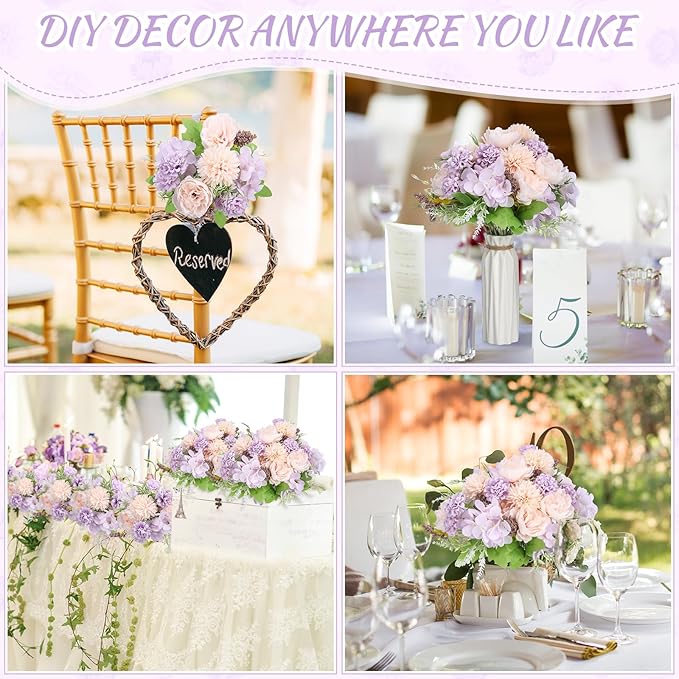 Lyrow 8 Pcs Peony Artificial Flowers Fake Silk Hydrangea Bouquet Elegant Peony Flowers for Wedding Decoration Faux Realistic Floral for Home Party Table Centerpieces Arrangement (Pink,Purple)