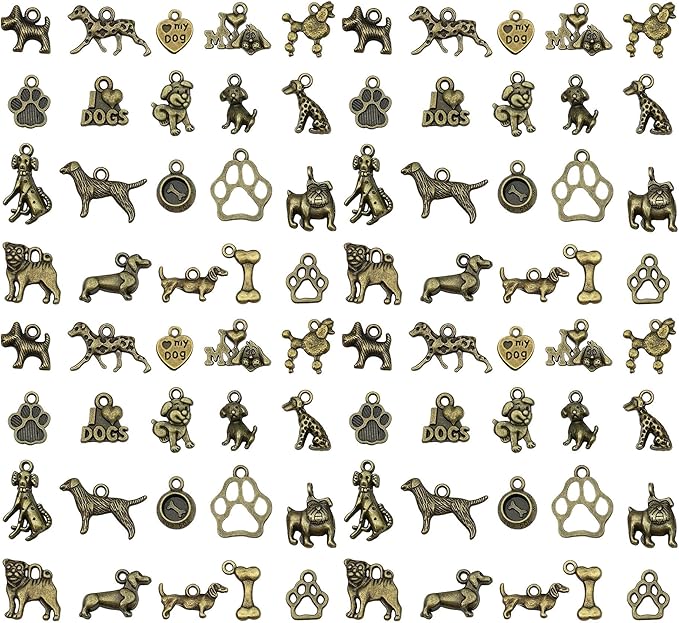 WOCRAFT 60pcs Antique Bronze Dogs Bracelet Charms for Jewelry Making Sets DIY Necklace Bracelet Keychain Crafting Charms Kit Craft Supplies (SN859)