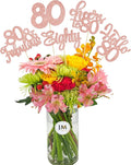 Gyufise 15Pcs 80th Birthday Centerpiece Sticks Eighty Happy 80th Table Flower Centerpieces Sticks Cheers to 80 Floral Decorations for 80th Birthday Party Centerpieces Supplies Rose Gold