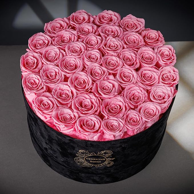 40 Pieces Preserved Roses in Suede Box, Flowers for Mothers Day, Preserved Flowers Gift for Women, Pink