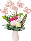 Gyufise 15Pcs 50th Birthday Centerpiece Sticks Fifty Happy 50th Table Flower Centerpieces Sticks Cheers to 50 Floral Decorations for 50th Birthday Party Centerpieces Supplies Rose Gold