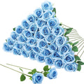 36 Pcs Sky Blue Artificial Roses with Long Stems, Blue Fake Silk Rose Artificial Flowers Bulk for Bridal Wedding Bouquet Centerpiece Ball Arrangement Party Decor